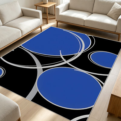 Tapis à motif géométrique moderne en cercles de 1 pièce pour le salon, doux et confortable, adapté à toutes les saisons, facile à entretenir, tapis de sol intérieur lavable à la machine, sous la table de ferme convenant à la chambre à coucher, à la salle à manger, au bureau, au balcon, au patio, à la maison
