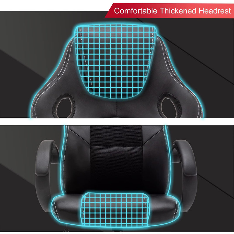 Inbox Zero Adjustable Ergonomic Swiveling PC & Racing Game Chair, Black
