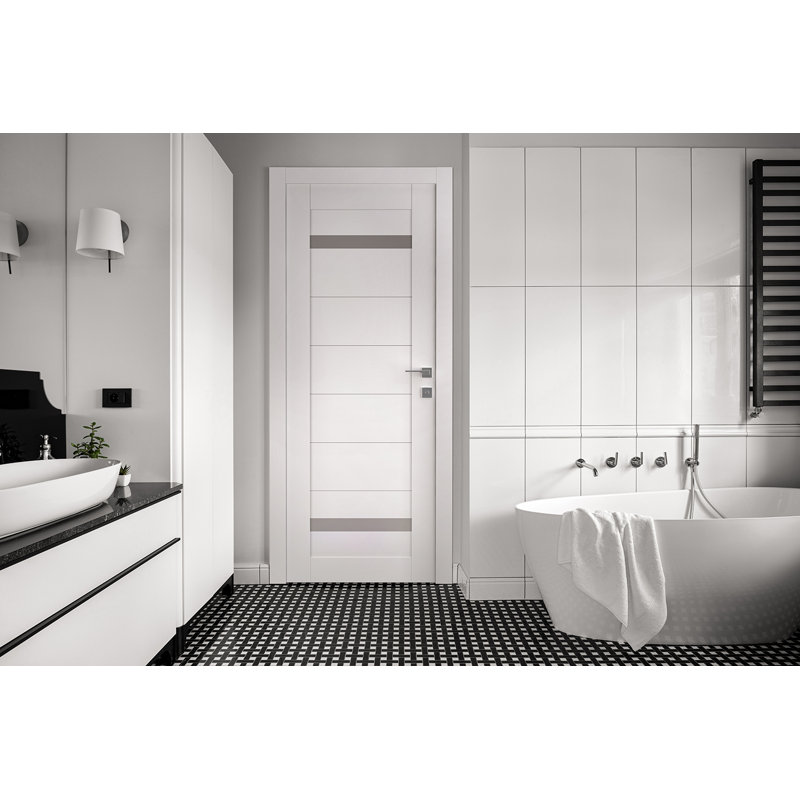 Porte en bois manufacturé et verre Perla, Gauche, Blanc neige, 23,875 po x 83,23 po