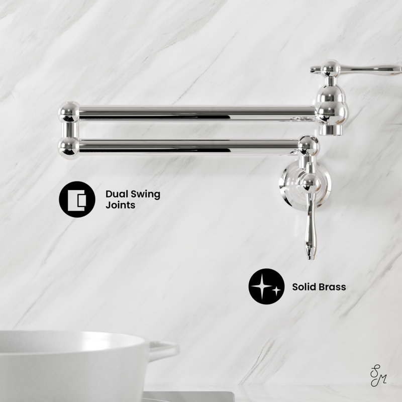Plaisir Retractable Wall Mount Pot Filler Faucet, Polished Chrome
