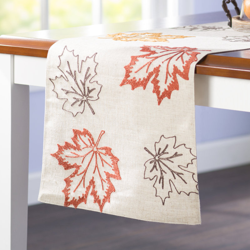 Dresden Embroidered Fall Table Runner, Coffee, 36" L x 16" W