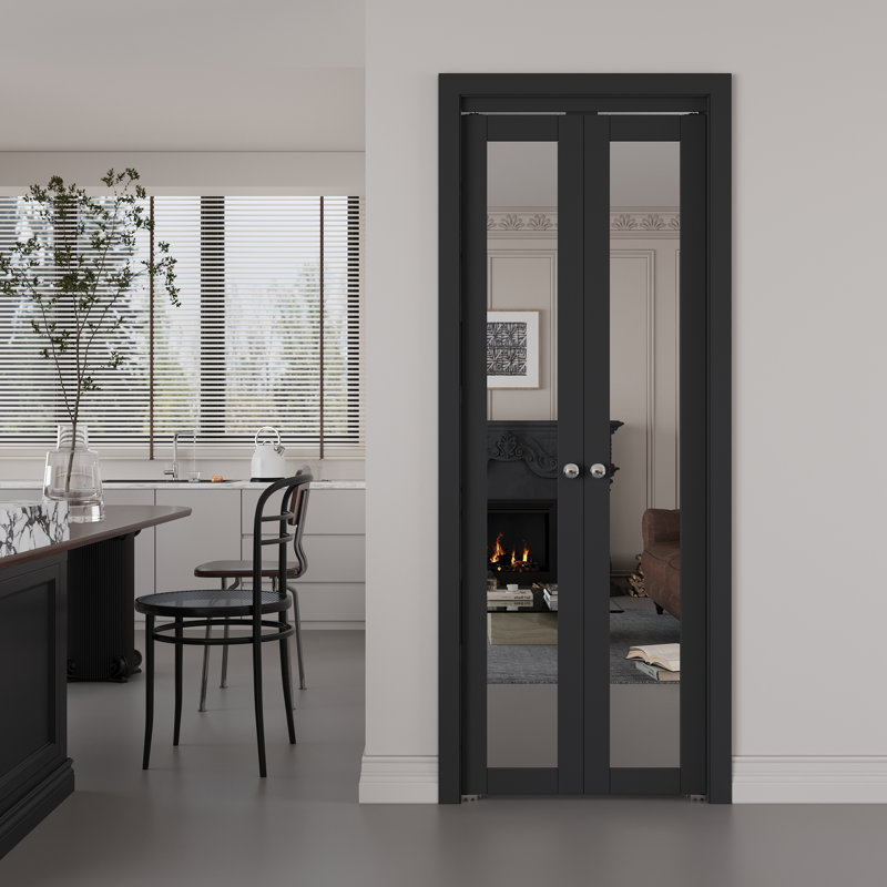Porte en bois massif à miroir pivotant ou pliable pivotant avec trousse de quincaillerie d'installation (garde-robe)
