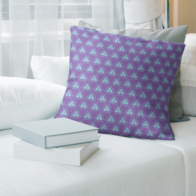 Coussin décoratif à motif d’arbre minimaliste classic Barbra, 14 po x 14 po, Duvet synthétique, Petit mauve et bleu sarcelle