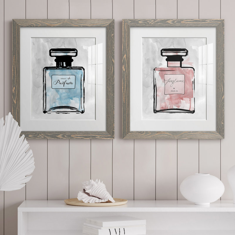 «Blue Wash Perfume», ensemble de 2 reproductions d'art, H 20 po x l 17 po x P 1 po, Cadre en papier gris, Blanc