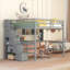 Structure de lit double pleine grandeur en pin massif de style contemporain avec bureau intégré et escalier de rangement, ton gris