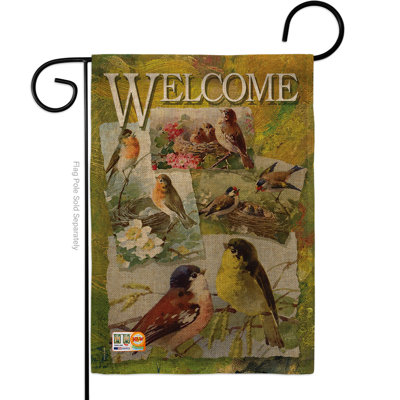 Drapeau de jardin 2 côtés en toile jute 1,5 x 1,1 pi. oiseau collage des oiseaux de amis