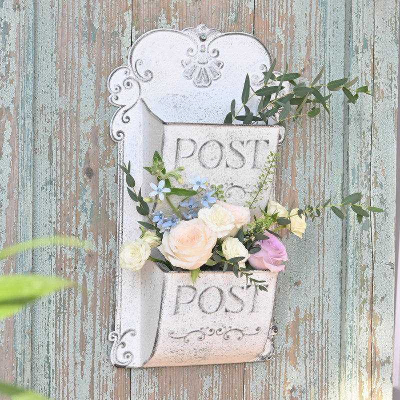 Vintage Planter Wall Mounted for Outdoor/Indoor Plants Flowers Dispaly,Wall Organizer for Letters Post Card, White