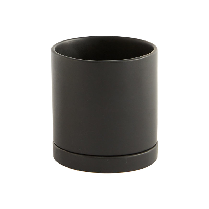 Vase de table en céramique noir intérieur/extérieur, H 5,75 po x l 5,25 po x P 5,25 po