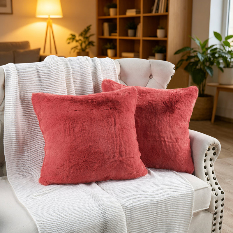 Housse de coussin lourd en fausse fourrure, H 20 pi x l 20 pi, Corail épice