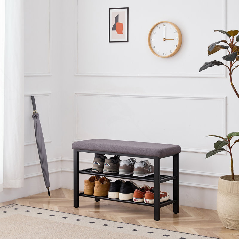 Small Shoe Bench, 3-Tier Shoe Rack, Shoe Storage Bench With Cushion