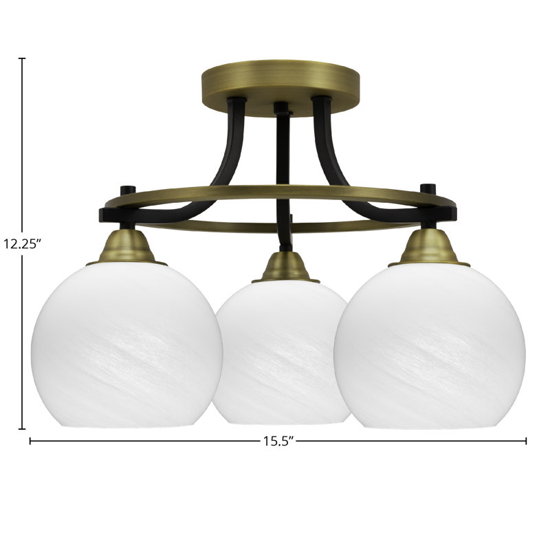 Paramount 3 Light Semi-Flush Shown In Matte Black & Brass Finish With 5.75" White Marble Glass