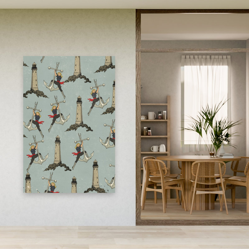Motif de pin-up nautique rétro, impression d'art côtier rétro, H 60 po x l 40 po