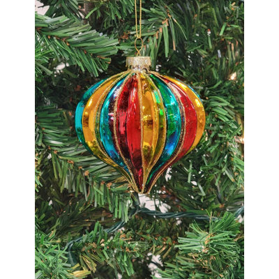 Wizardi Multicolored Striped Ball Glass Christmas Ornament F07M7-36-LH76-23029