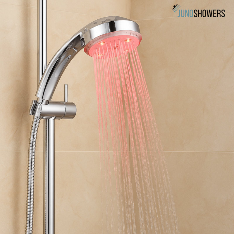 Douche à main à cinq fonctions à DEL Juno avec indicateur de couleur sensible à la température, finition galvanisée