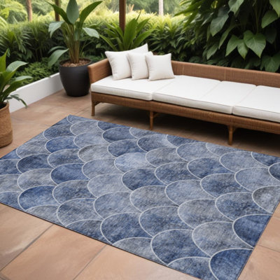 Tapis extérieur lavable abstrait bleu et gris 9 pi x 12 pi denim