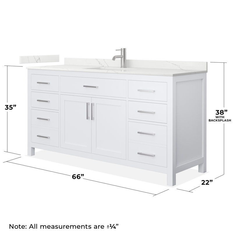 Beckett 66" Freestanding Single Bathroom Vanity with Quartz Top, White, Brushed Nickel, Giotto Quartz