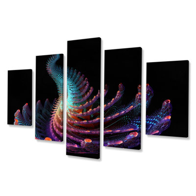 3D Spiral Rainbow Shapes III - Abstract Spirals Wall Decor - 5 Panels