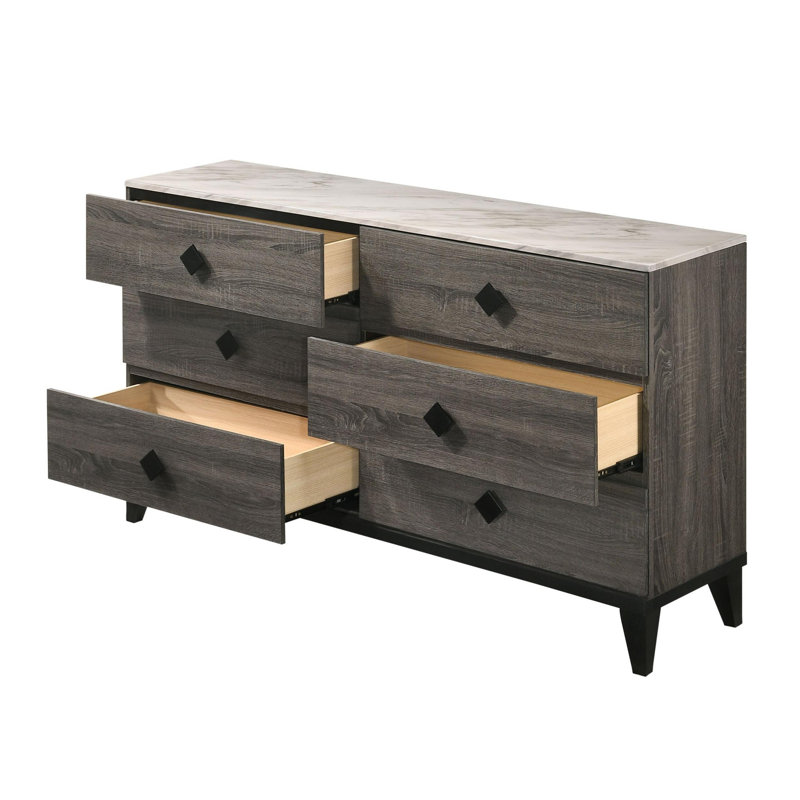 Commode double 6 tiroirs en bois Wilton
