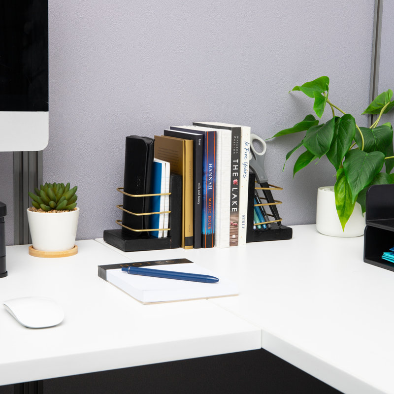 Serre-livres Mind Reader, ensemble de 2 décorations de bureau avec rangement, noir et doré