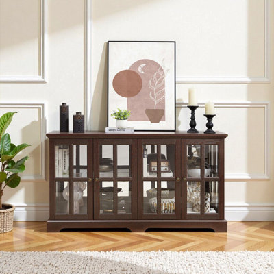 Élégante vitrine vitrée à 4 portes avec tablettes réglables - fini cerisier antique pour la maison ou le bureau