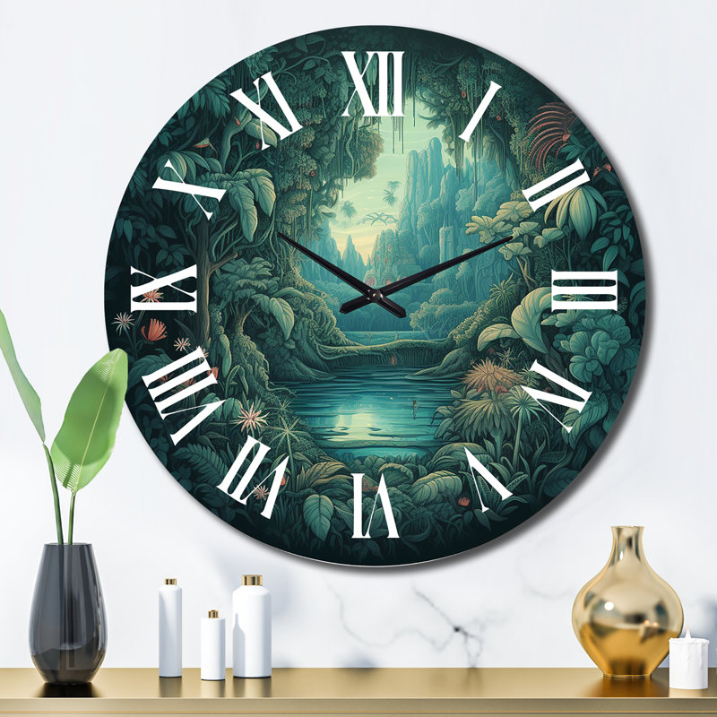 Horloge murale Magical Lake Visions Retro Blue Botanicals IV, Grand