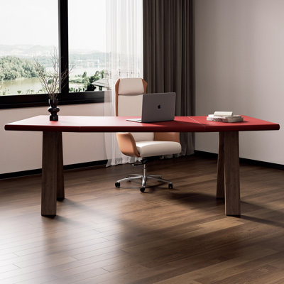 Red Free Form Solid Wood+Barenia desk