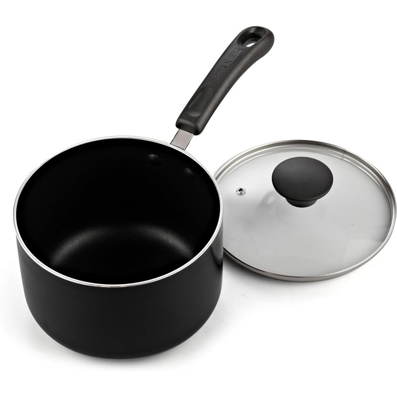 Casserole antiadhésive avec couvercle en verre. Ustensiles de cuisine à casseroles à usages multiples, aluminium, 3 pintes