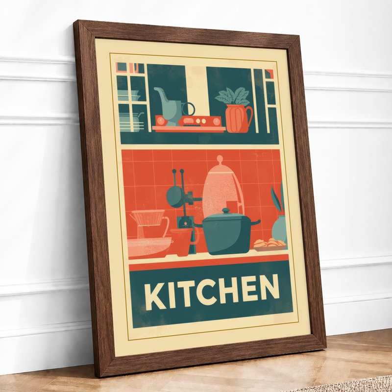Kitchen Shelves Retro - Framed Print, Walnut, A1 - 84.1 x 59.4 cm