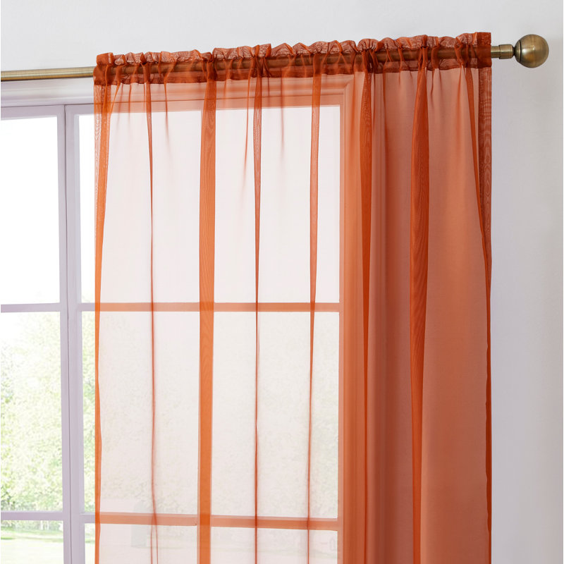 Daxin Sheer Voile Rod Pocket Curtain Panels, Rust, 54" W x 63" L
