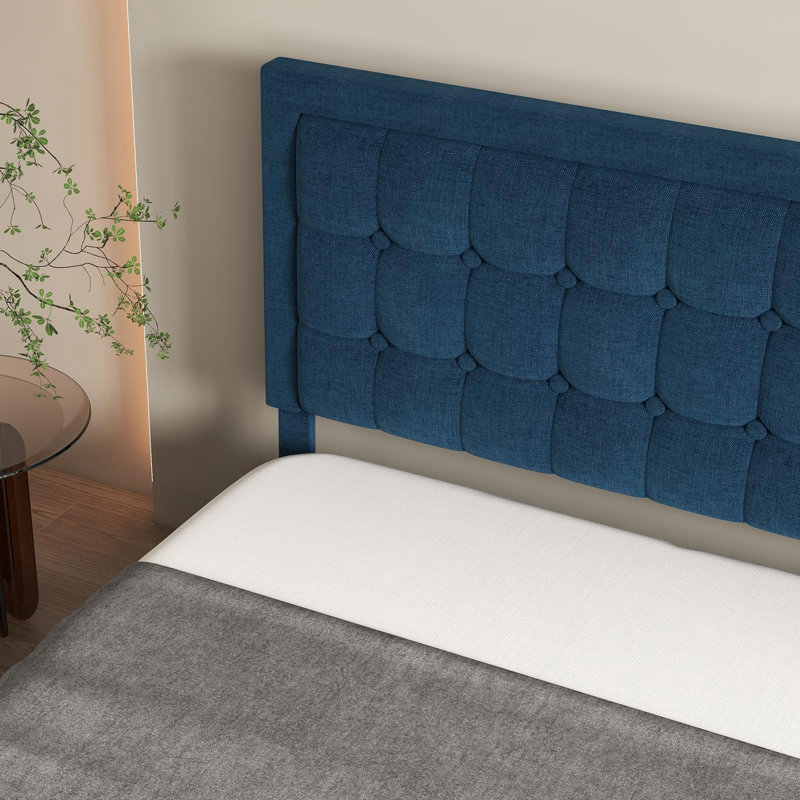 Lit plateforme tapissier Nourdane, Grand, Bleu marine