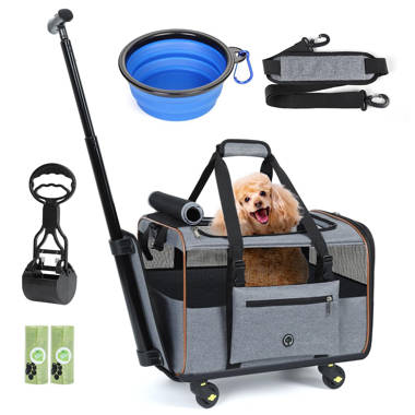 Large Rolling Cat Carrier with on Wheels, Small Dog Pet Car Travel Carrier Collapsible Bag with Rollers Wheels, Carrier for Cats Under to 35 lbs/ Dog