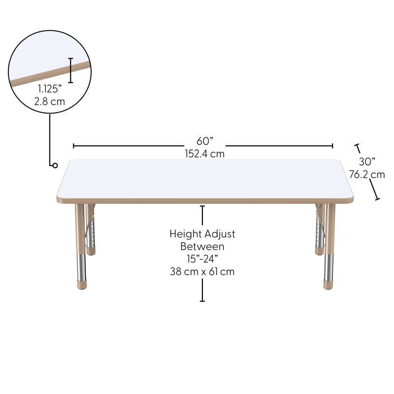 Table rectangulaire d'activités effaçables à sec avec pieds réglables, Épais, 30" x 60", Tableau blanc / sable