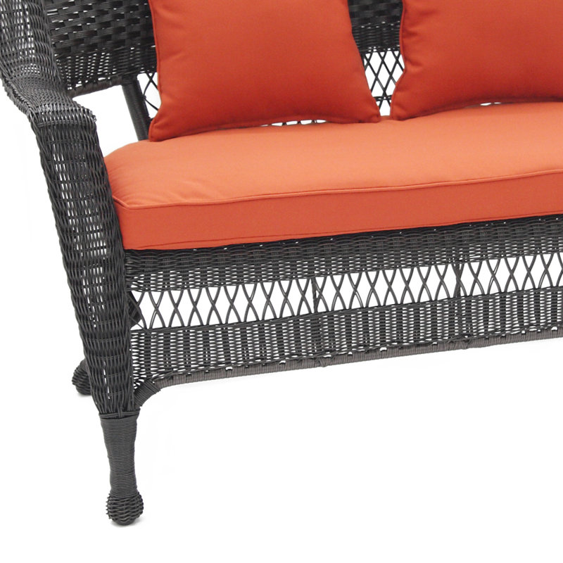 Armbruster 52'' Wide Straight Wicker Loveseat with Cushions, Red Orange, Black