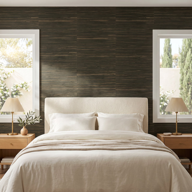Reanna Grass Cloth Striped Roll, Charcoal