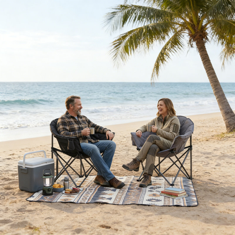 Outdoor Folding Camping Chair With Cup Holder,1 Piece Black, Black