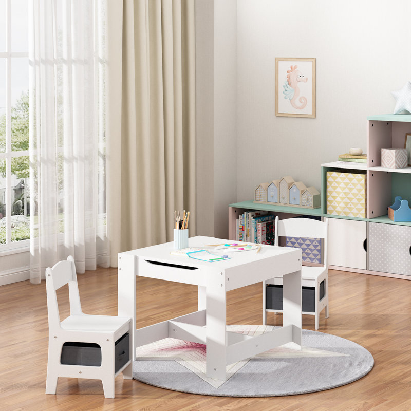 Leitersburg Kids 3 Piece Play Or Activity Table and Chair Set, White