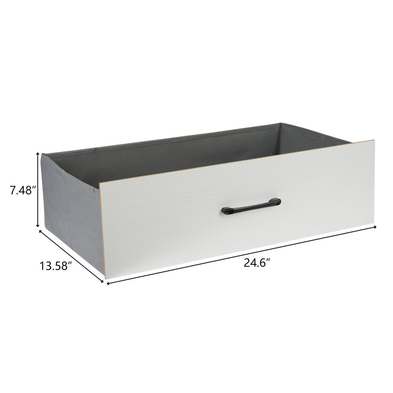 Commode 6 tiroirs Teddy, commode large 52,37 po, commode en tissu et bois facile à tirer, Blanc