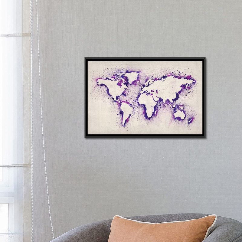 «Map Splash», reproduction d'art sur toile en mauve, H 26 po x l 40 po x P 1,5 po, Pas de tapis, Toile tendue