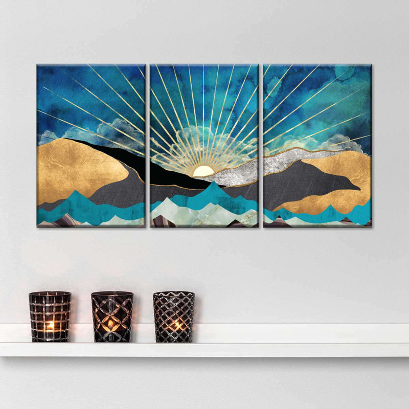 Lever de soleil abstrait 3 pièces, H 12 po x l 26 po x P 1 po