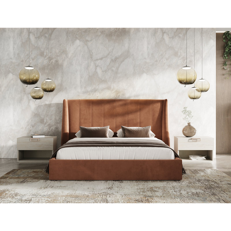 Vincie Upholstered Wingback Bed, Orange, King