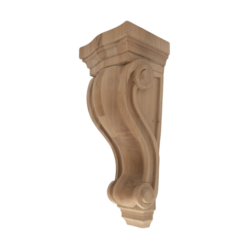13 in x 5-3/8 in x 4-1/2 in Unfinished Large Solid Classic Traditional Plain Wood Corbel, Cherry