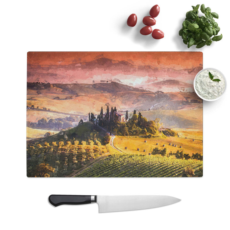 Tempered Glass View over Tuscany in Italy in Abstract Cutting Board, 28.5 cm W x 20 cm L