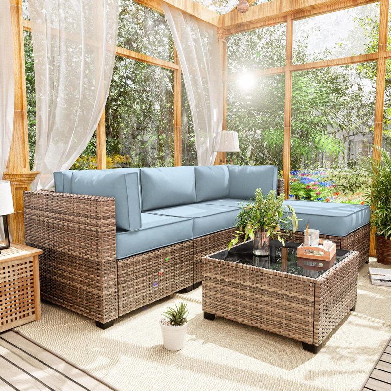 9-Piece Outdoor Replacement Cushion Set Seat/Back Cushion (Set Of 3 Seats , 5 Backs,  1 Footrest), Sky Blue