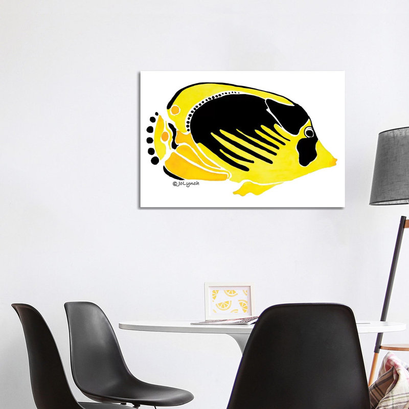 Fish Yellow Black by Jo Lynch - Wrapped Canvas Gallery-Wrapped Canvas Giclée, 66.04cm H x 101.6cm W