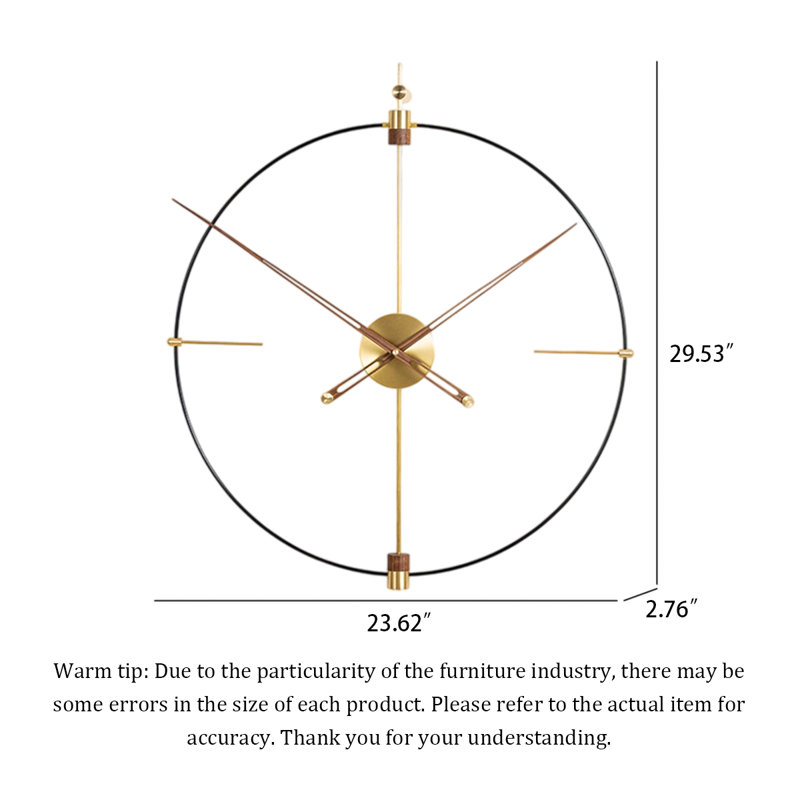 Horloge murale squelette à grande aiguille en bois massif et laiton, de style luxueux et lumineux, idéale pour le salon et la salle à manger.