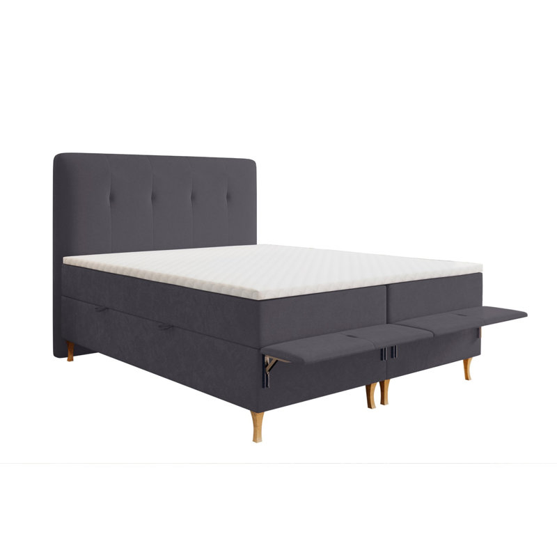 Boxspring Bed Rio with Storage, Cream gray, 180 x 200cm