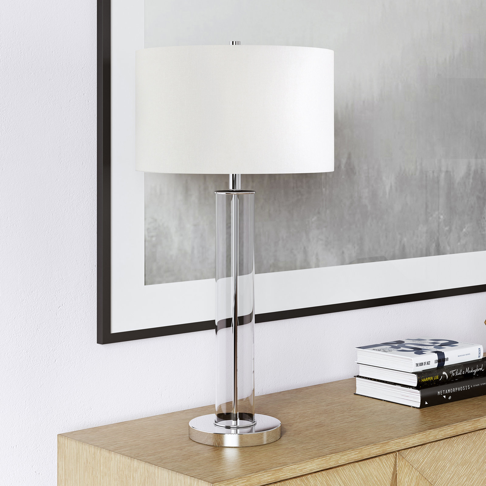 Skye Table Lamp, Silver/Clear, White