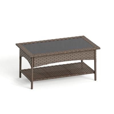 Outdoor Glass Tabletop Woven Rattan Coffee Table