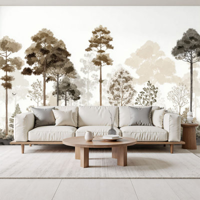 vintage Peel and Stick Wallpaper Vintage Forest Beige Tree Nature Landscapes Tall Trees Detailed Wall Murals 69"H x 96"W Removable PVC Wall Paper Self-Adhesive Wall Decor for Bedroom Living Room Home Office