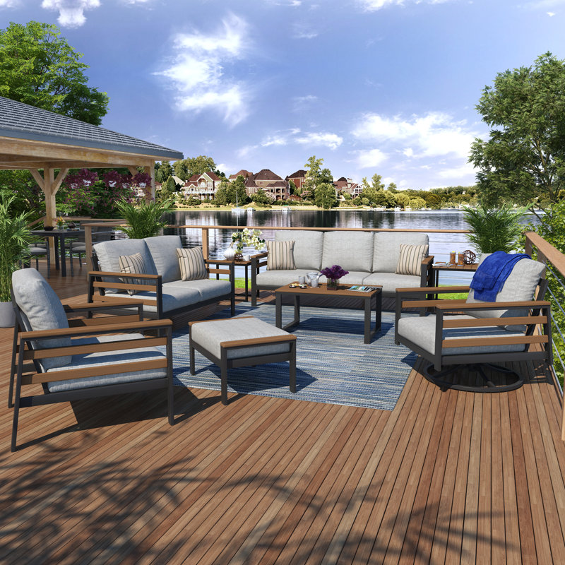 Townsend 6 Piece Outdoor Conversation Set with Sunbrella® Cushions, Canvas Granite, Brown